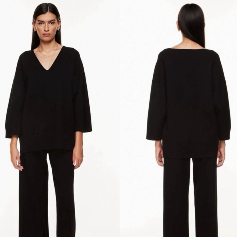 Aritzia Wilfred Free Black Souvenir 3/4 Sleeve Knit Sweater
